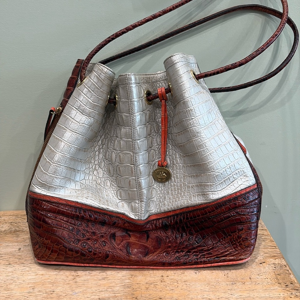 Brahmin Trina Leather Bucket Shoulder Drawstring Bag